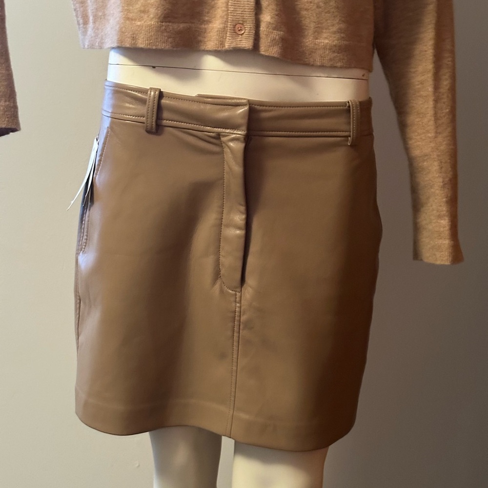 Aritzia Babaton Chisel Camel Faux Leather Mini Skirt NWT